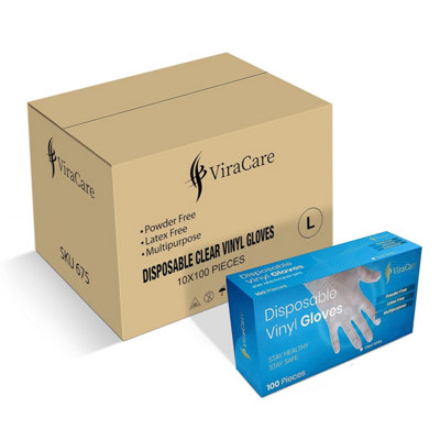  - Viracare 1000 X Disposable Gloves Large Vinyl Latex Free Powder Strong And Non-Sterile