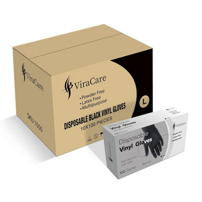  - Viracare 1000 X Black Disposable Gloves Large Vinyl Latex Free Glove Powder Strong And Non-Sterile 10 Packs Of 100)