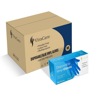  - Viracare 1000 X Blue Disposable Gloves Medium Vinyl Latex Free Glove Powder Strong And Non-Sterile