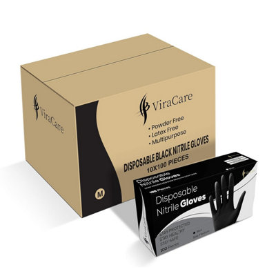  - 1000 X Black Disposable Gloves Medium Nitrile Latex Free Powder Strong And Non-Sterile