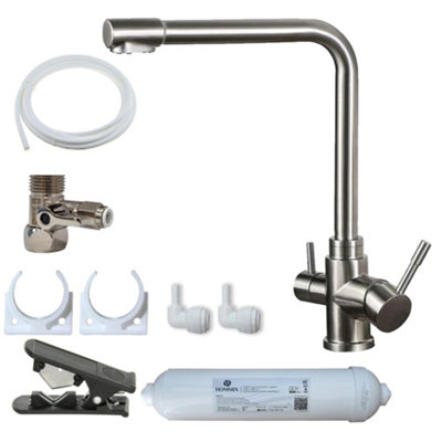 B&Q -  Sasani Brushed 304 Stainless Steel 3-Way Tap & Advanced Single Filter Under-Sink Drinking Water Filter Filter & Filter Kit