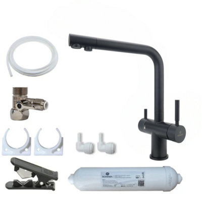 B&Q -  Lucca Matt Black 3-Way Tap & Advanced Single Filter Under-Sink Drinking Water & Filter Kit