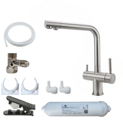 B&Q -  Lucca Brushed Steel 3-Way Tap & Advanced Single Filter Under-Sink Drinking Water & Filter Kit