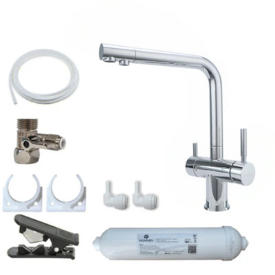 B&Q -  Lucca Brushed Steel 3-Way Tap & Advanced Single Filter Under-Sink Drinking Water & Filter Kit