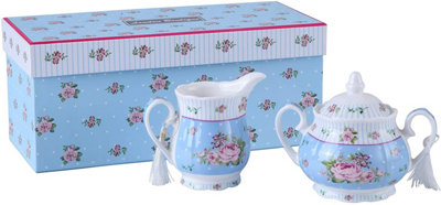 London Boutique Unisex Blue Porcelain Teapot Sets Teapot Sugar Bowl & Cream Milk Jug Shabby Chic Vintage Floral In Gift Box (Cream & Sugar Set Rose ) In - Image 5