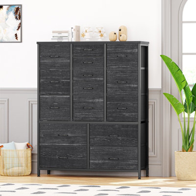 B&Q -  15 Drawer Fabric Dresser,tall Fabric Storage Chest,vertical Storage Cabinet For Bedroom Closet Living Room,black