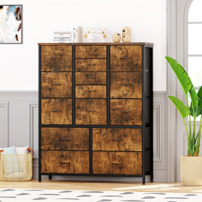 B&Q -  15 Drawer Fabric Dresser,tall Fabric Storage Chest,vertical Storage Cabinet For Bedroom Closet Living Room,brown