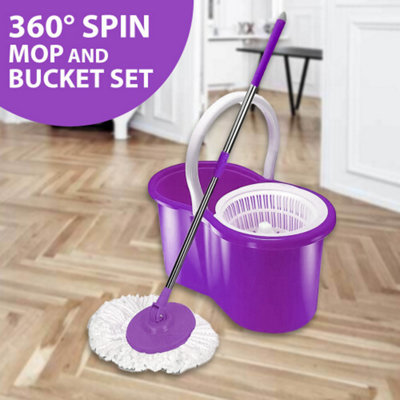 Spin Mop Bucket Set Microfiber Rotating Dry Heads With 2 Heads from B&Q