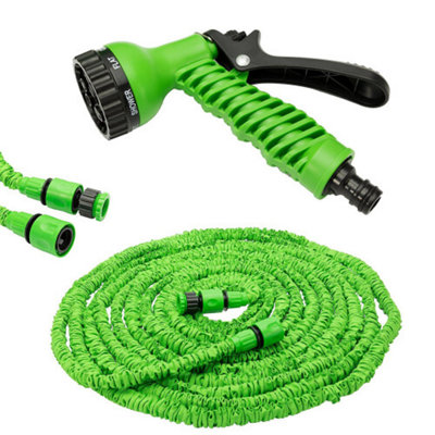  - Green Garden Hose With 7 Functions  Spray Gun