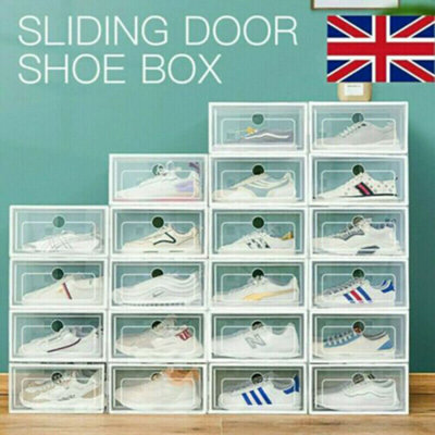 12X Plastic Shoe Storage Boxes Drawer Stackable Foldable Organiser. from B&Q