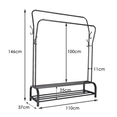  - Black Garment Rack Drying Freestanding Hanger Double Clothing Rails