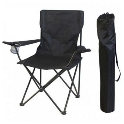  - Lightweight Foldable Camping Chair With Cup Holder Side Pocket(Black)