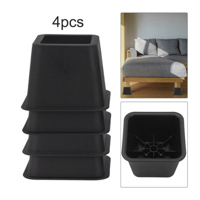 4 Piece Adjustable Black Plastic Stackable Bed Furniture Riser Heavy Duty Leg Extender from B&Q