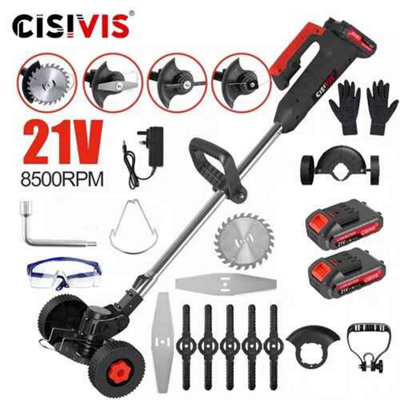  - Wheel Cordless Strimmer Grass Trimmer Tree Cutter Garden Edger 2 Batteries