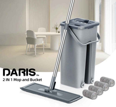  - Hands Free Flat Mop And Bucket SetMicrofiber Pads For Hardwood Floor Cleaning