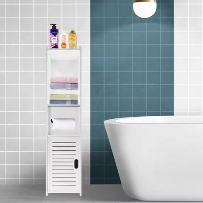  - Freestanding White Wooden Bathroom Cabinet  Storage Cupboard With Shelves