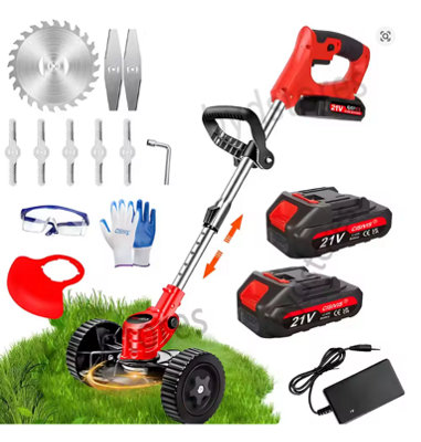 21V Cordless Grass Trimmer & Edger  2 BatteriesWheelsElectric Strimmer from B&Q