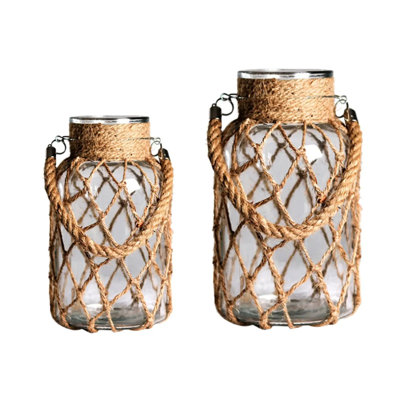 1X Rustic Hanging Glass Vase With Rope  Dried Flower Jar Decor from B&Q