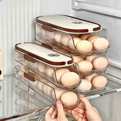  - Automatic Rolling Egg Storage Box  Multi Layer Fridge Egg Rack Organizer