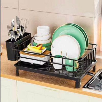  - Dish Draining Rack With Cutlery HolderDrain Tray And Cup Holder Kitchen Countertop Organizer