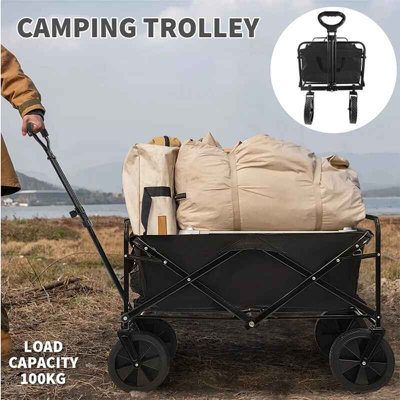 Folding Camping Trolley Cart With 8 WheelsLarge Capacity Picnic And Garden Wagon
