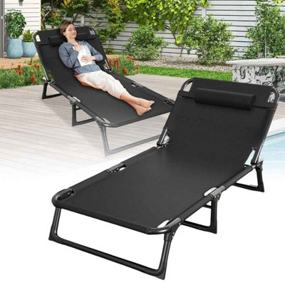 Folding Reclining Sun LoungerAdjustable Garden ChairBlack. from B&Q