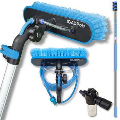 Igad Igadpole 12Ft(3.6M) Extension Pole Kit With Water-Fed Brush And Hose, With 3-Stage Telescoping Pole 5-12Ft Pole