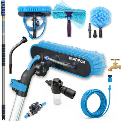 Igad Igadpole Washing Kit: Water-Fed Brush, Cobweb Duster 10In Squeegee & Soap Dispenser, With 6-Stage Telescoping Pole (8,6M) 28Ft