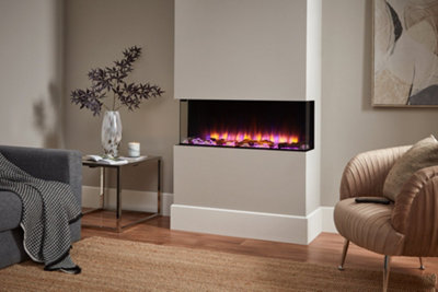 B&Q -  Endeavour Fires Rosedale 3D Media Wall Inset Electric Fireplace With Multi Flame Colours Log & Crystal Set40 Inch