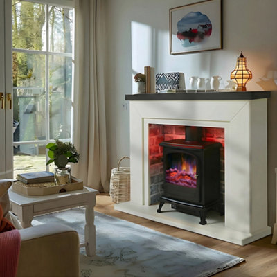 Endeavour Fires & Fireplaces Farlington Fireplace Suite With A Black Electric StoveGrey Top/grey Brick from B&Q