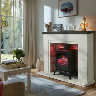Endeavour Fires & Fireplaces Farlington Fireplace Suite With A Black Electric StoveGrey Top/red Brick from B&Q