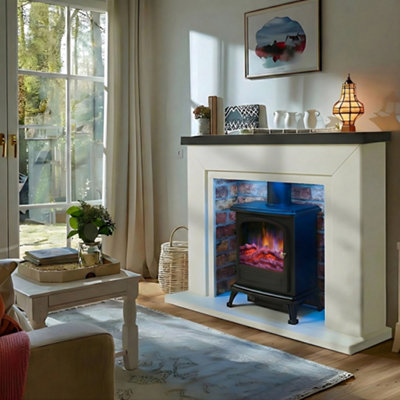 Endeavour Fires & Fireplaces Farlington Fireplace Suite With A Black Electric StoveGrey Top/rustic Brick from B&Q