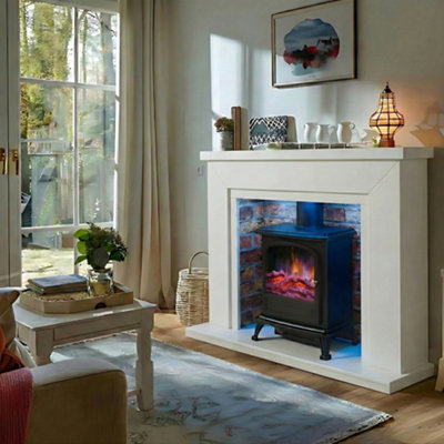 Endeavour Fires & Fireplaces Farlington Fireplace Suite With A Black Electric StoveWhite Top/rustic Brick from B&Q