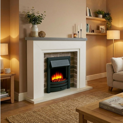 Endeavour Fires & Fireplaces Flamborough Black Fire SuiteWhite TopGrey Brick from B&Q