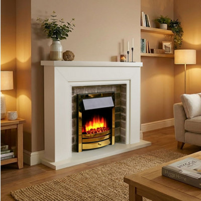 Endeavour Fires & Fireplaces White/Grey Flamborough Brass Fire Suite - Top - Brick