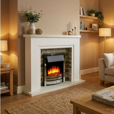 Endeavour Fires & Fireplaces Flamborough Chrome Fire SuiteWhite TopGrey Brick from B&Q