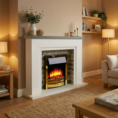 Endeavour Fires & Fireplaces Flamborough Brass Fire Suite - Top - Brick Grey