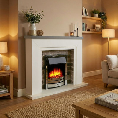 Endeavour Fires & Fireplaces Flamborough Chrome Fire SuiteGrey TopGrey Brick from B&Q
