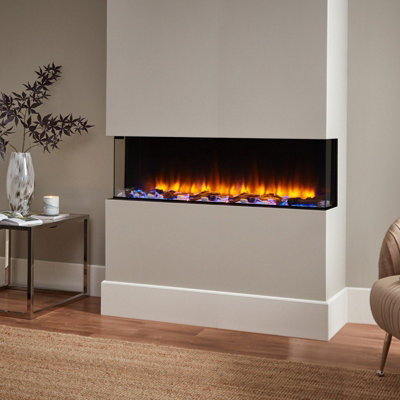 B&Q -  Endeavour Fires Rosedale 3D Media Wall Inset Electric Fireplace With Multi Flame Colours Log & Crystal Set48 Inch