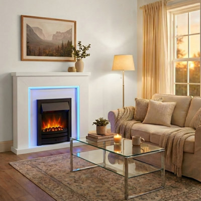 Endeavour Fires & Fireplaces Bempton Electric Fireplace SuiteWhite TopWhite HearthBlack Fire. from B&Q