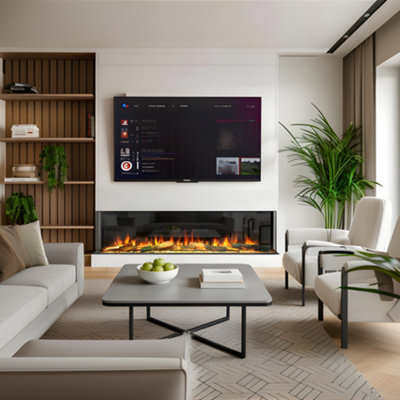 B&Q -  Endeavour Fires Deluxe Rosedale 3-Sided Media Wall Electric FireplaceSmart Wi-Fi App & Remote ControlLed Log Set70 Inch