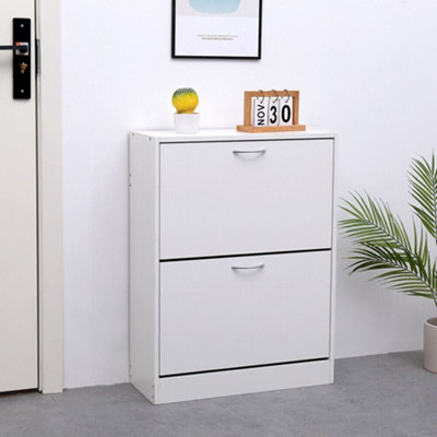 Avc Designs 2 Drawer Shoe Storage Cabinet Wooden Freestanding Footwear Rack Unit For Hallway Or Entryway (White) from B&Q
