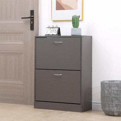Avc Designs 2 Drawer Shoe Storage Cabinet Wooden Freestanding Footwear Rack Unit For Hallway Or Entryway (Grey) from B&Q