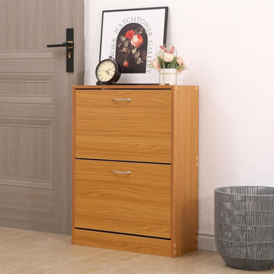 Avc Designs 2 Drawer Shoe Storage Cabinet Wooden Freestanding Footwear Rack Unit For Hallway Or Entryway (Pine) from B&Q