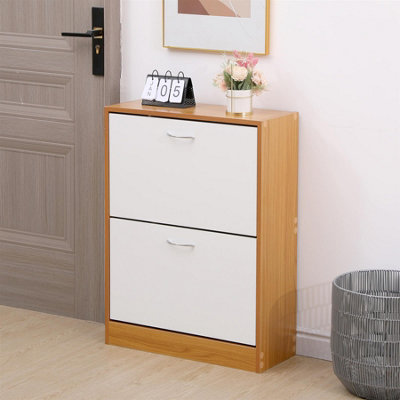 Avc Designs 2 Drawer Shoe Storage Cabinet Wooden Freestanding Footwear Rack Unit For Hallway Or Entryway (Pine & White) from B&Q