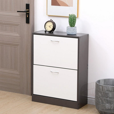 Avc Designs 2 Drawer Shoe Storage Cabinet Wooden Freestanding Footwear Rack Unit For Hallway Or Entryway (Grey & White) from B&Q
