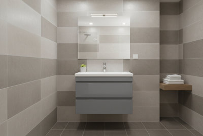 D Pro T Bathrooms 700Mm High Gloss Handleless Wall Hung Soft Close Vanity Unit With Ceramic Basin Dark/Grey