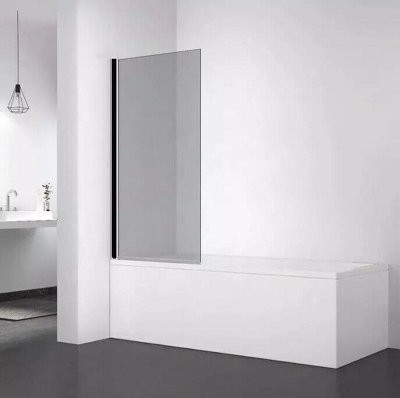 D Pro T Bathrooms Black Tinted Bath Shower Screen Folding Glass Panel 800mm By 1400mm With Black Profile from B&Q
