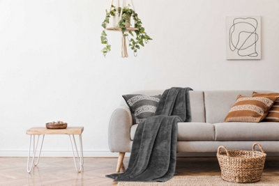 Smart Living Luxury Thick Faux Fur Mink ThrowFluffy Blanket For BedSofa Bed Soft Fleece Throw Blankets For HomeCharcoal from B&Q