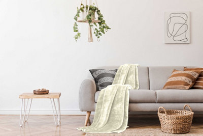 Smart Living Luxury Thick Faux Fur Mink ThrowFluffy Blanket For BedSofa Bed Soft Fleece Throw Blankets For HomeCream from B&Q